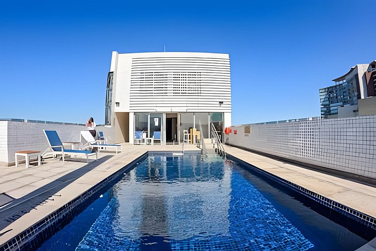 Flat com varanda vista mar em Santos