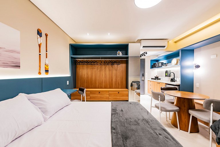 Flat completo para família pertinho da praia