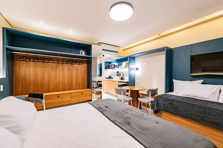 Flat completo para família pertinho da praia