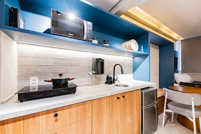 Flat completo para família pertinho da praia