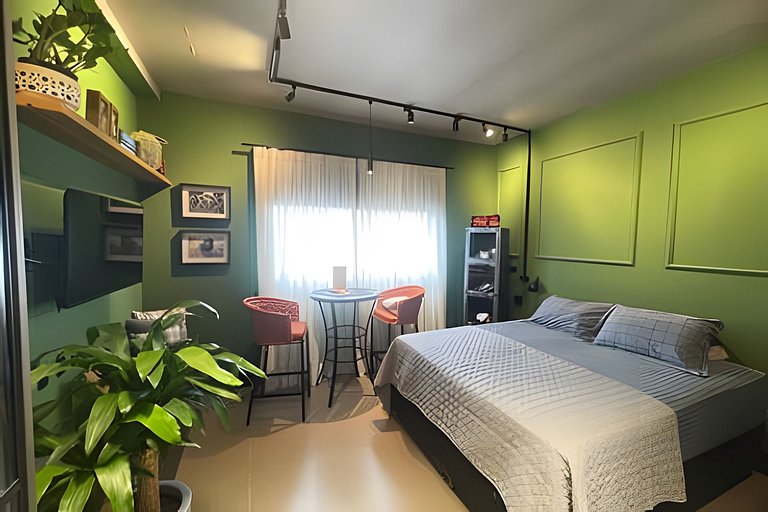 Flat decorado com vista mar