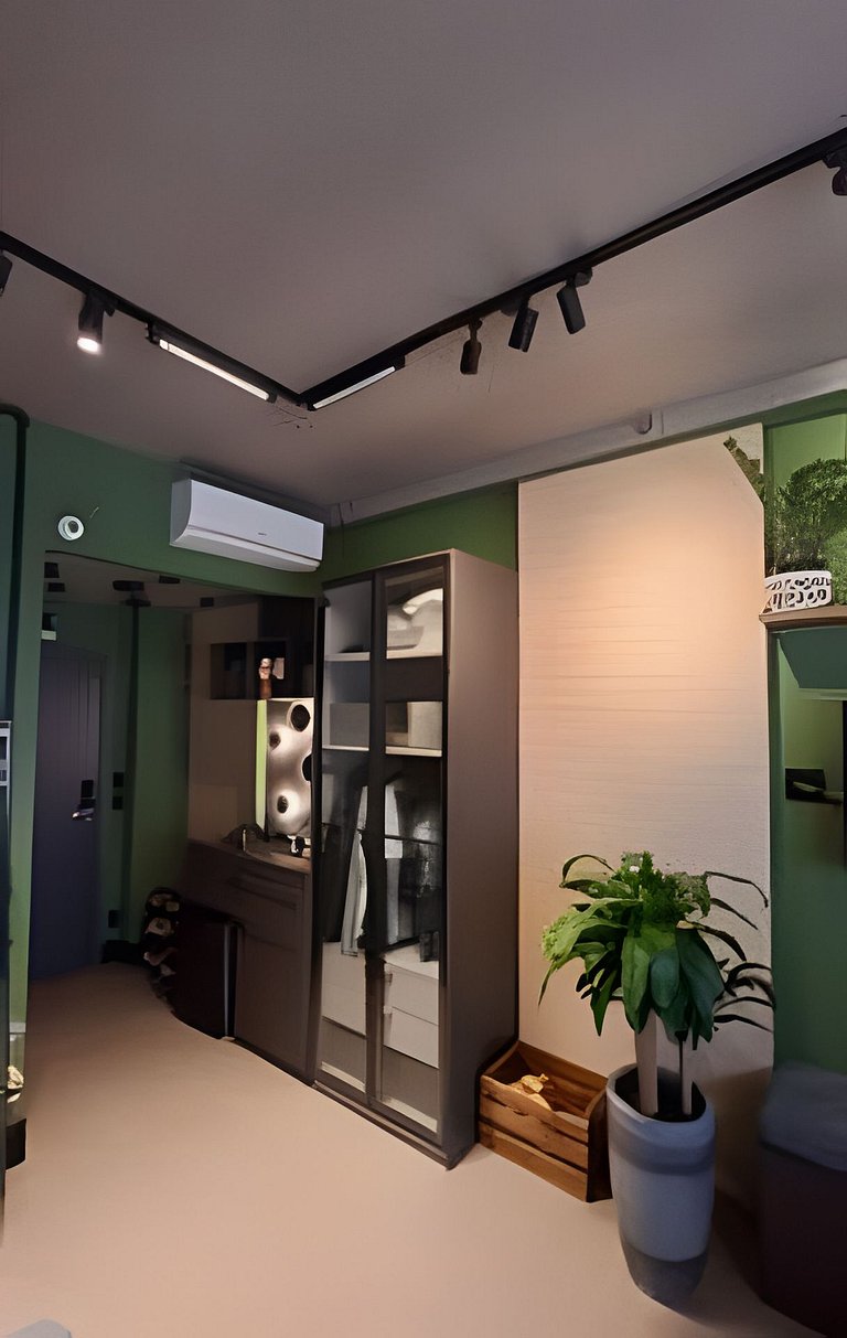 Flat decorado com vista mar