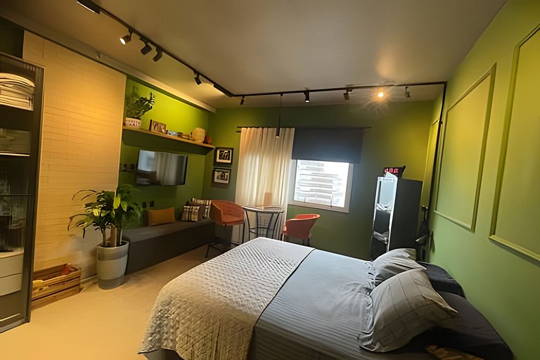 Flat decorado com vista mar