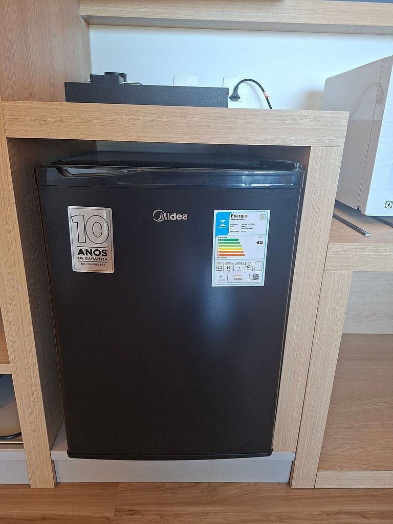 Flat com varanda e vista mar em Santos